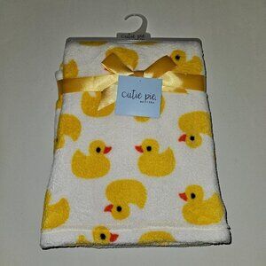 NEW Cutie Pie Yellow Duck White Fleece Baby Blanket Lovey 30" x 36" Rubber Ducky
